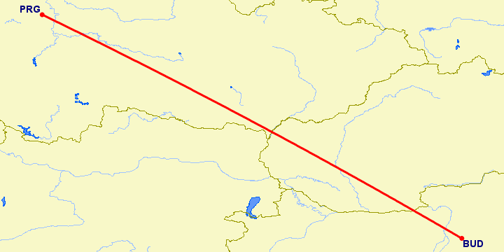 перелет Будапешт — Прага на карте