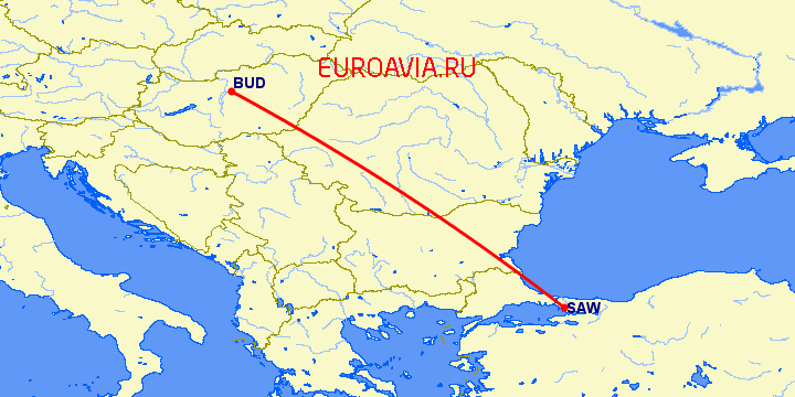 перелет Будапешт — Стамбул на карте