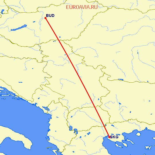 перелет Будапешт — Салоники на карте