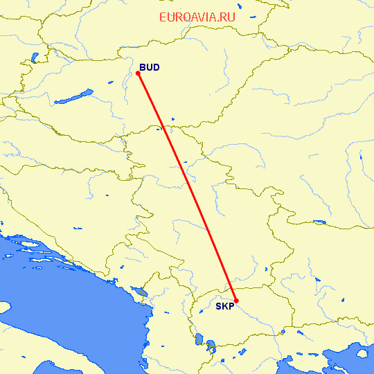 перелет Будапешт — Скопье на карте