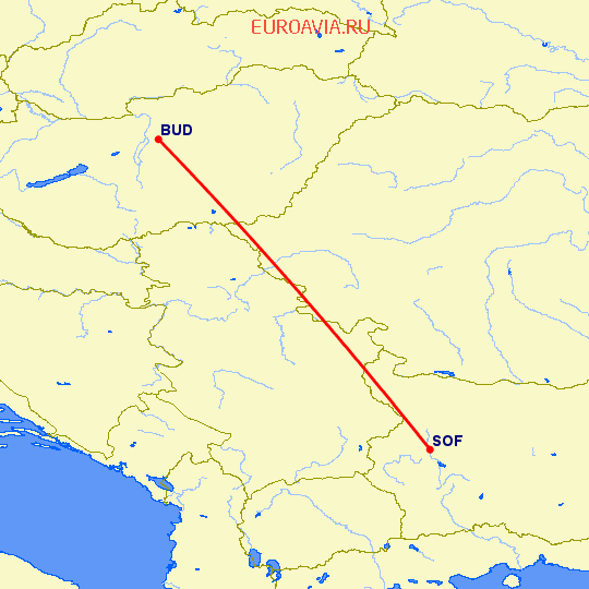 перелет Будапешт — София на карте