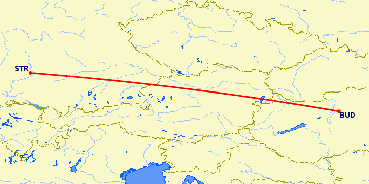 перелет Будапешт — Штуттгард на карте