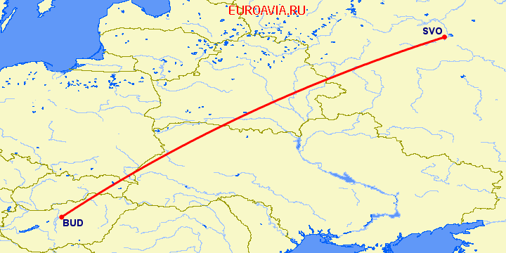 перелет Будапешт — Москва на карте