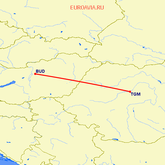 перелет Будапешт — Тиргу Мурес на карте