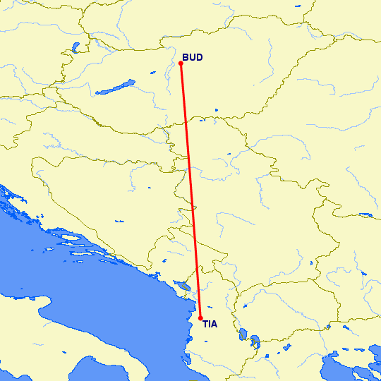 перелет Будапешт — Тирана на карте