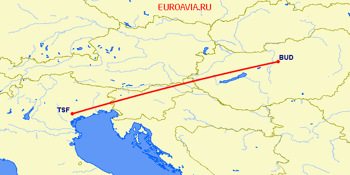 перелет Будапешт — Тревисо на карте