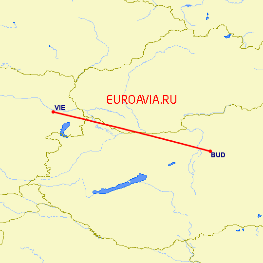 перелет Будапешт — Вена на карте