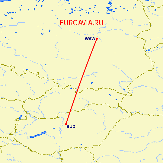 перелет Будапешт — Варшава на карте