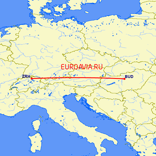 перелет Будапешт — Цюрих на карте