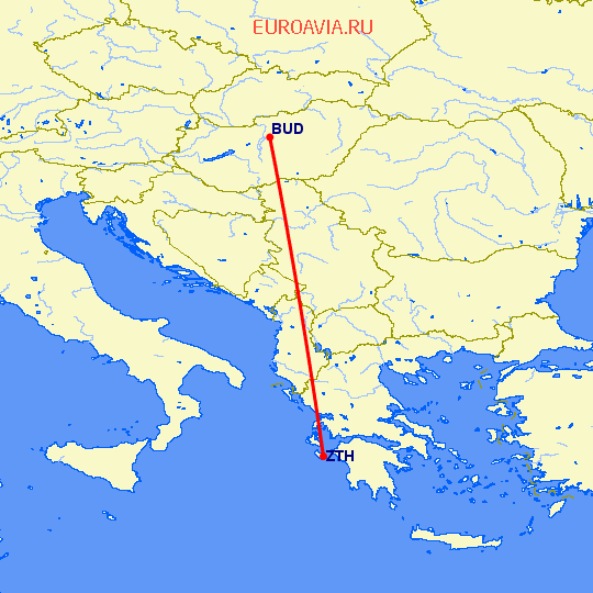 перелет Будапешт — Закинтос на карте