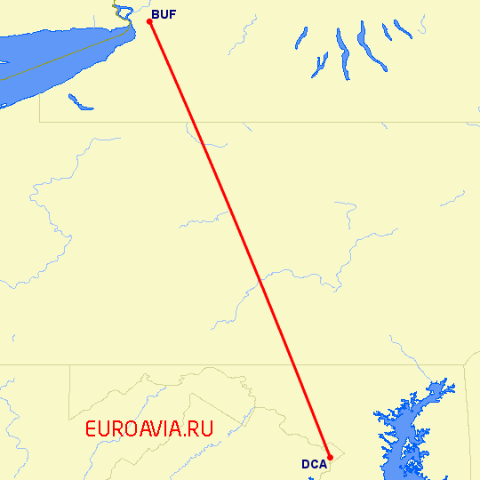 перелет Буффало — Вашингтон на карте