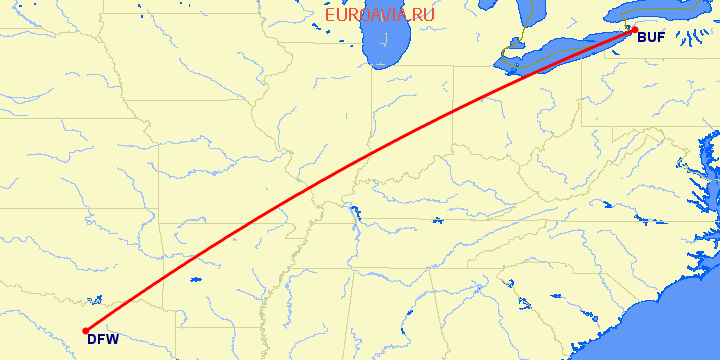 перелет Буффало — Даллас на карте