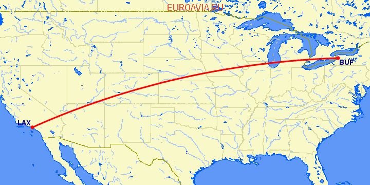 перелет Буффало — Лос Анджелес на карте
