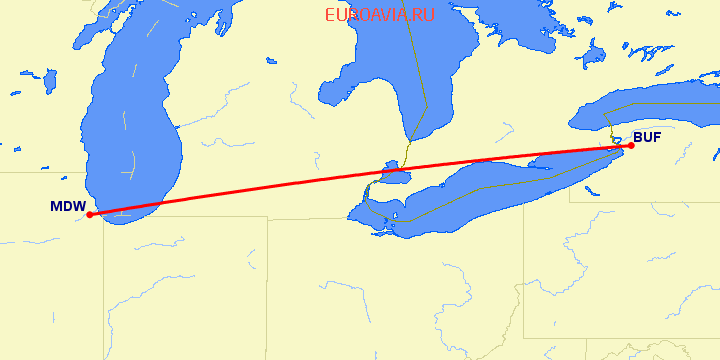 перелет Буффало — Чикаго на карте