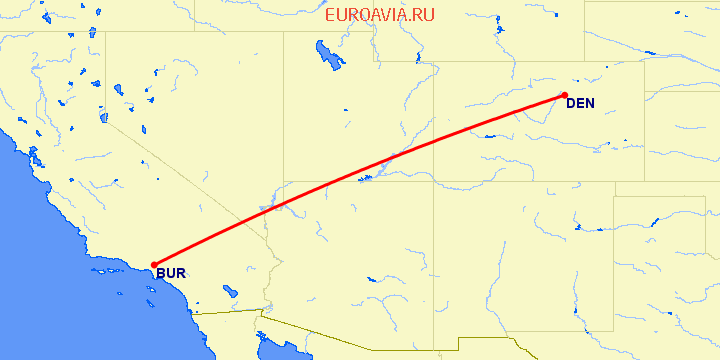 перелет Бурбанк — Денвер на карте