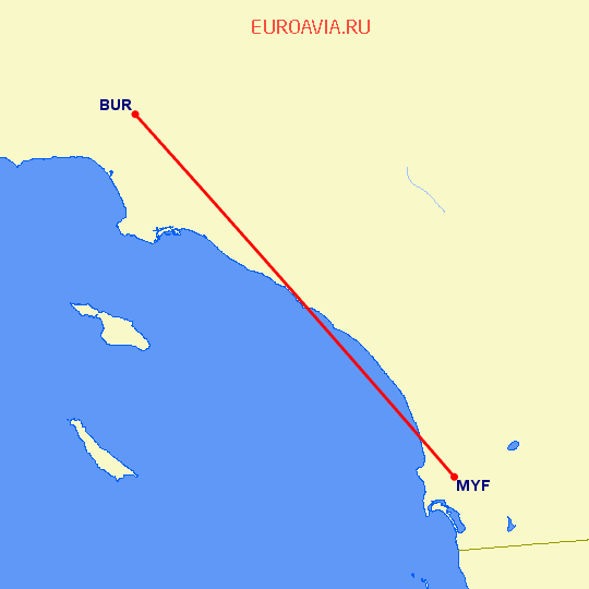 перелет Бурбанк — Сан Диего на карте