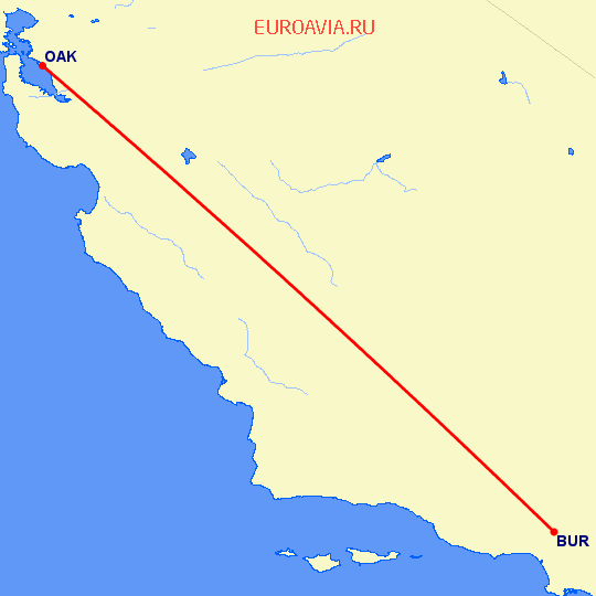 перелет Бурбанк — Окленд на карте