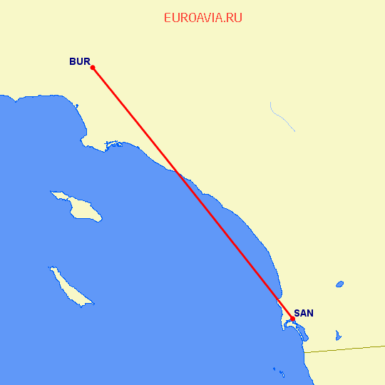перелет Бурбанк — Сан Диего на карте