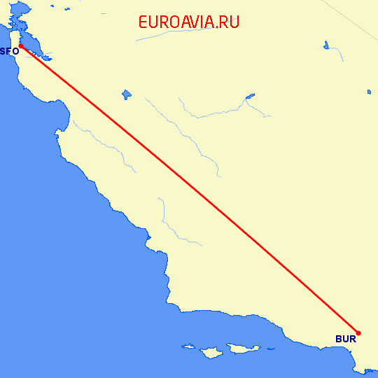 перелет Бурбанк — Сан Франциско на карте