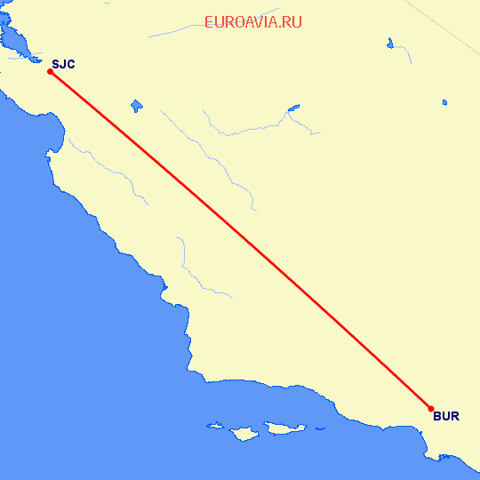 перелет Бурбанк — Сан Хосе на карте