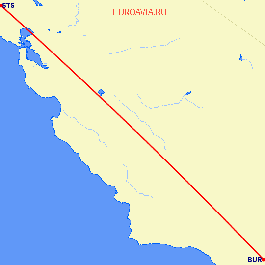 перелет Бурбанк — Санта Роса на карте