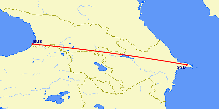 перелет Батуми — Баку на карте