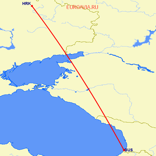 перелет Батуми — Харьков на карте