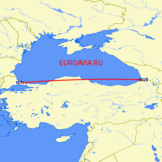 перелет Батуми — Стамбул на карте