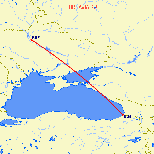 перелет Батуми — Киев на карте