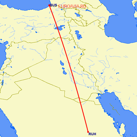 перелет Батуми — Эр Рияд на карте