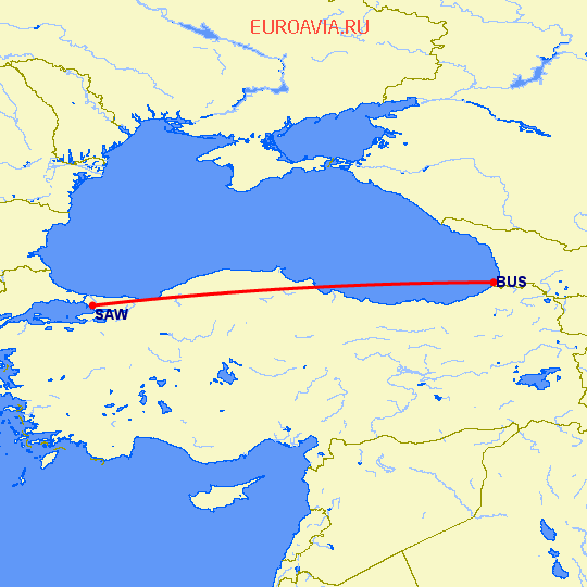 перелет Батуми — Стамбул на карте
