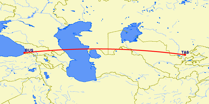 перелет Батуми — Ташкент на карте