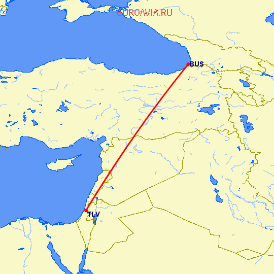 перелет Батуми — Тель Авив на карте