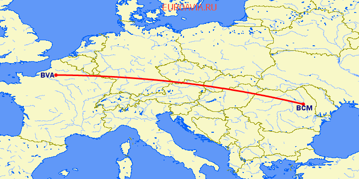 перелет Париж — Бакэу на карте