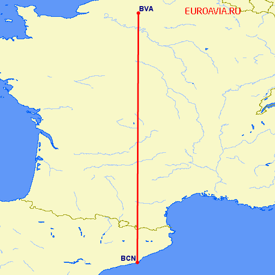 перелет Париж — Барселона на карте