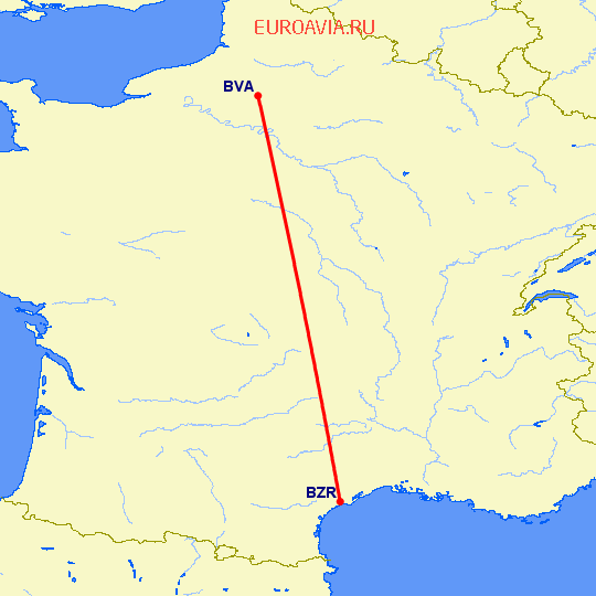 перелет Париж — Безьер на карте