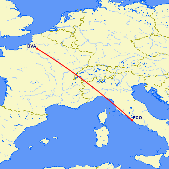 перелет Париж — Рим на карте