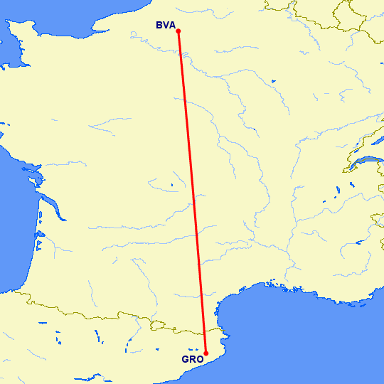 перелет Париж — Жирона на карте