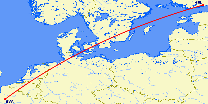 перелет Париж — Хельсинки на карте