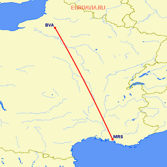 перелет Париж — Марсель на карте