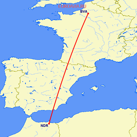 перелет Париж — Надор на карте