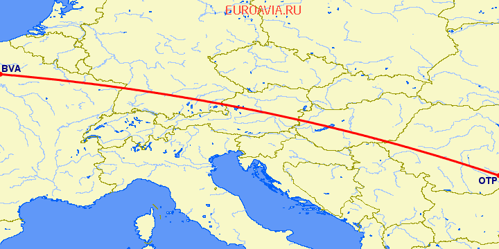перелет Париж — Бухарест на карте