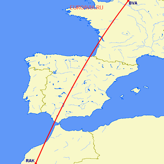 перелет Париж — Марракеш на карте