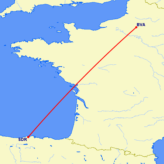 перелет Париж — Сантандер на карте