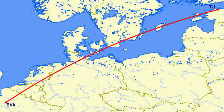 перелет Париж — Таллин на карте