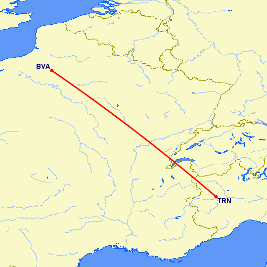 перелет Париж — Турин на карте