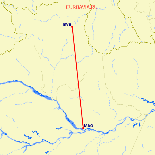 перелет Боа Виста — Манаус на карте