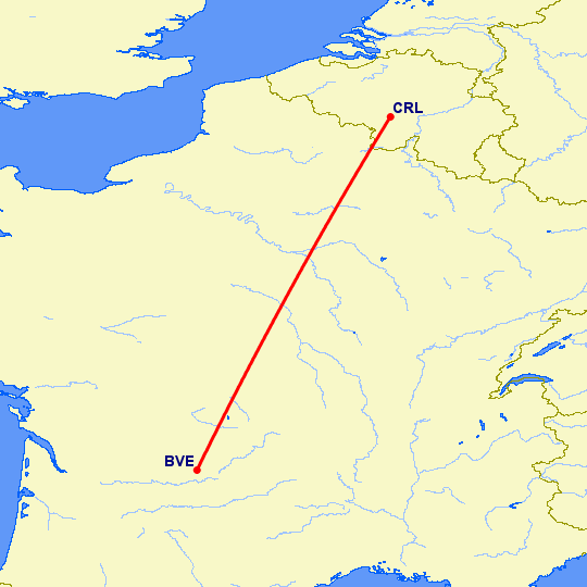 перелет Брив ла Гайард — Шарлеруа на карте