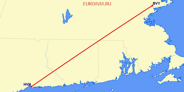 перелет Beverly — New Haven на карте