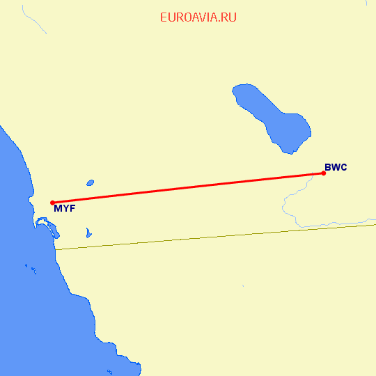перелет Brawley — Сан Диего на карте